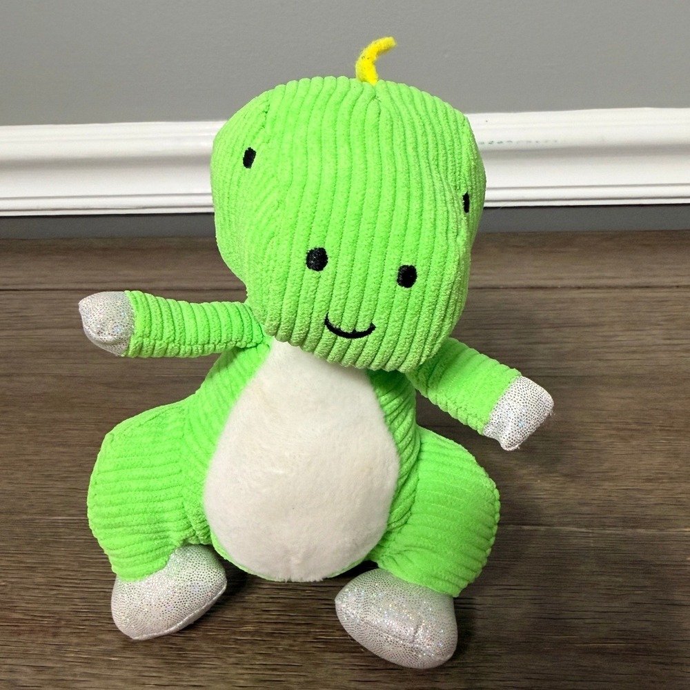 Make Believe Ideas Plush Green Dinosaur T-Rex Stuffed Animal 7" Silver Sparkles